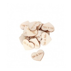 SET DE 50 COEURS BOIS MR& MRS 2.5CM X 2 CM A DISPERSER 