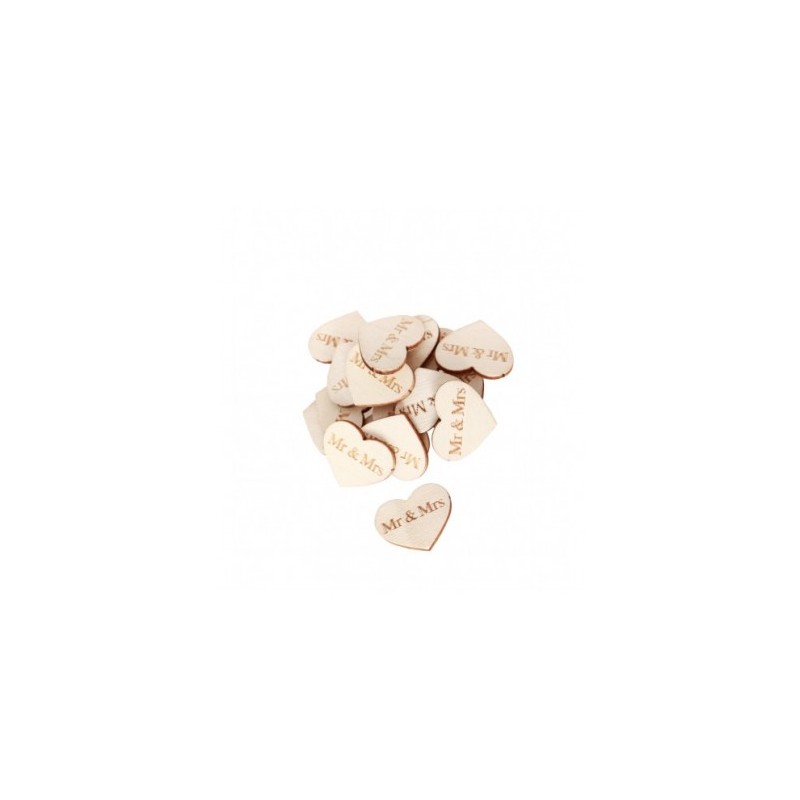 SET DE 50 COEURS BOIS MR& MRS 2.5CM X 2 CM A DISPERSER 