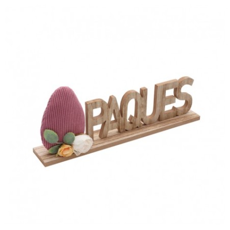 CENTRE DE TABLE PAQUES BOIS OEUFS VELVET VIEUX ROSE 30CM X 5CM X 13CM 