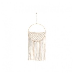DECO MURALE MACRAME ARRONDIE POCHETTE BLANC CASSE 19CM X 1CM X42-52CM