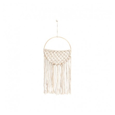 DECO MURALE MACRAME ARRONDIE POCHETTE BLANC CASSE 19CM X 1CM X42-52CM