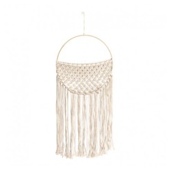 DECO MURALE MACRAME ARRONDIE POCHETTE BLANC CASSE 30CM X 1CM X 64-74CM 