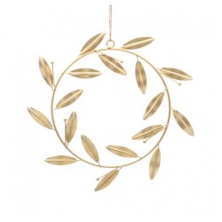 COURONNE DE FEUILLES DOREES A SUSPENDRE DIAMETRE 20CM 29 X 1 X 36CM