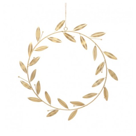COURONNE DE FEUILLES DOREES A SUSPENDRE DIAMETRE 30CM (39X1X48CM)