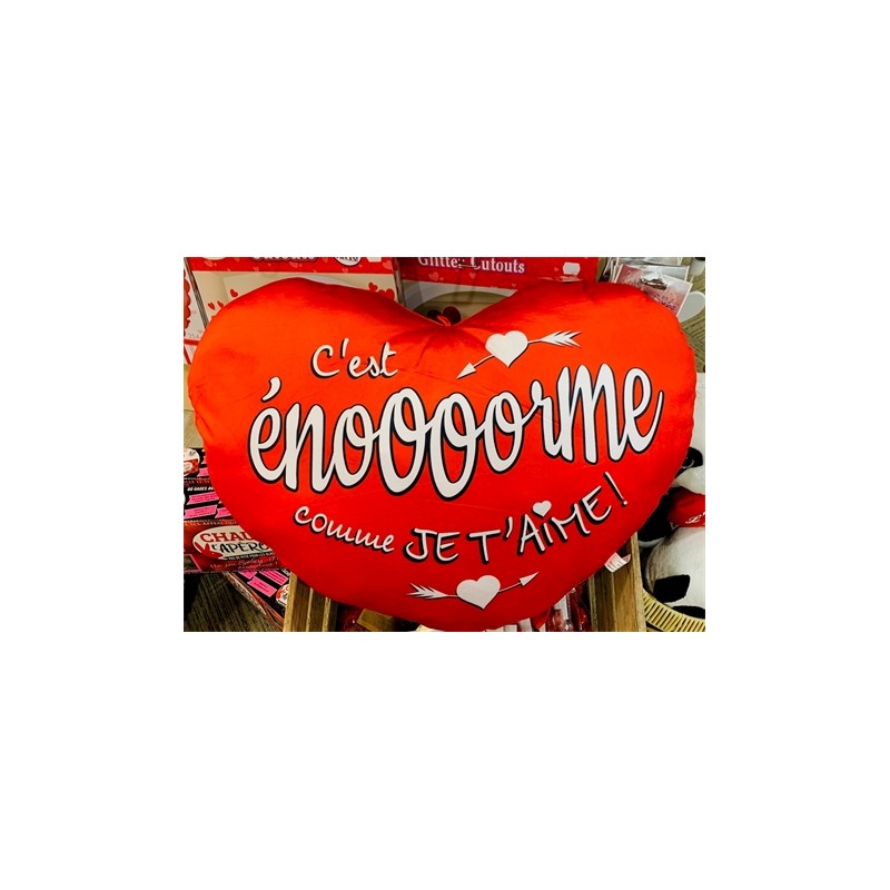 COUSSIN COEUR ROUGE C'EST ENORME COMME JE T'AIME 50 CM COUSSIN COEUR ROUGE C'EST ENORME COMME JE T'AIME 50 CM