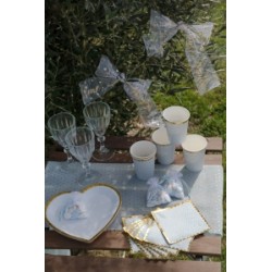 RUBAN TULLE BLANC  BAPTEME EN OR 8 CM X 10 M