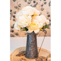 BOUQUET 9 PIVOINES IVOIRE/SAUMON 43CM HT 