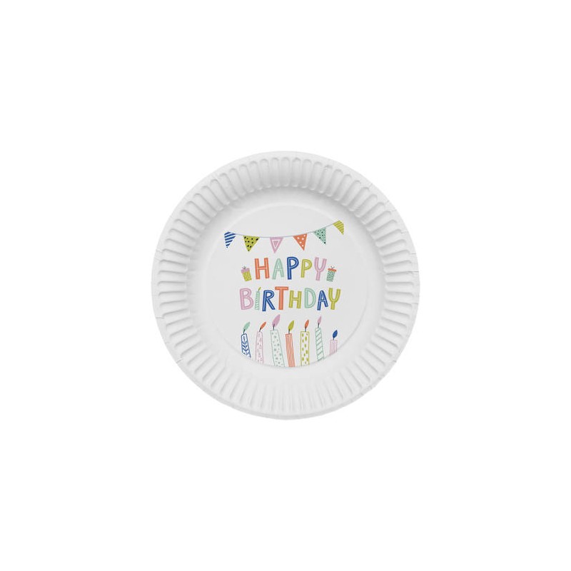 8 ASSIETTES HAPPY BIRHTDAY MULTICOLORES 23 CM 
