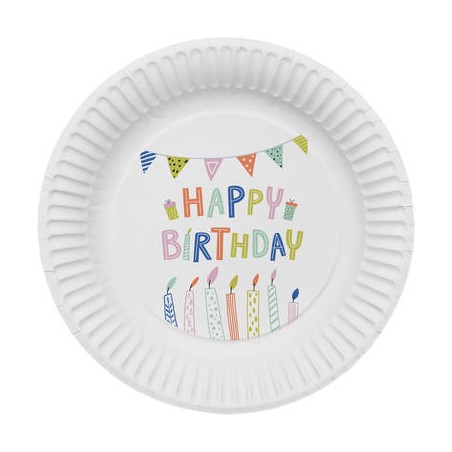 8 ASSIETTES HAPPY BIRHTDAY MULTICOLORES 23 CM 