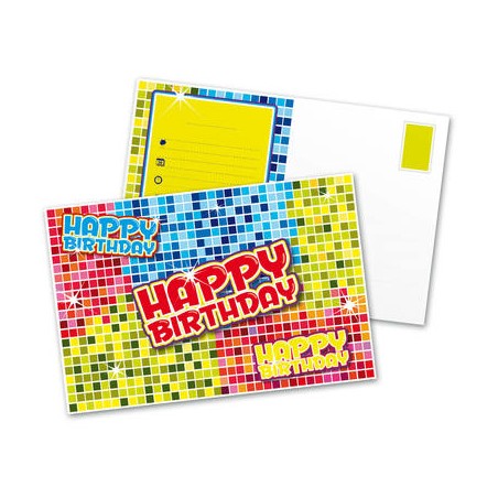 6 INVITATIONS ANNIVERSAIRE MULTICOLORES HAPPY BIRTHDAY