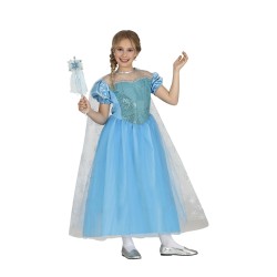 DEGUISEMENT REINE DES GLACES BLEUE ROBE + CAPE TAILLE 10-12 ANS