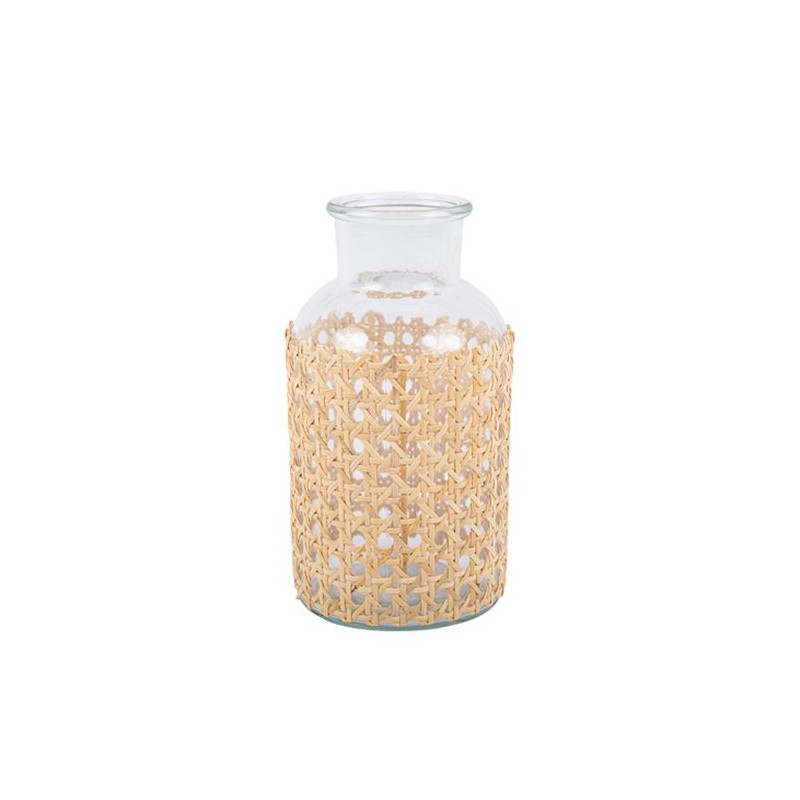 VASE EN VERRE ET CANNAGE NATUREL 20 X 10CM VASE EN VERRE ET CANNAGE NATUREL 20 X 10CM