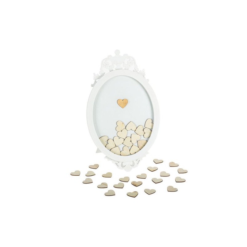 CADRE LIVRE D'OR BOIS BLANC OR 40 X 24 CM + 40 COEURS BOIS DE 3.5CM CADRE LIVRE D'OR BOIS BLANC OR 40 X 24 CM + 40 COEURS BOIS DE 3.5CM
