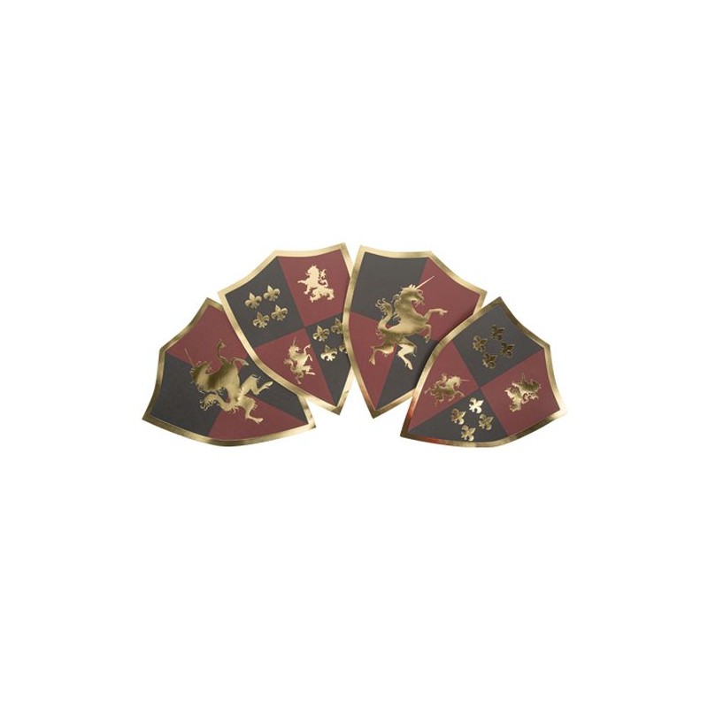 4 SETS DE TABLE BOUCLIER CHEVALIER BORDEAUX NOIR ET OR 28X36CM AVEC ATTACHES AU 