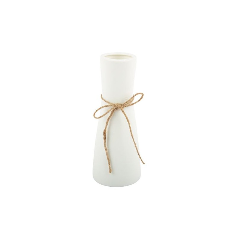 VASE MARCELLE EN CERAMIQUE BLANC MAT ET NOEUD JUTE 22 X 8.5 CM VASE MARCELLE EN CERAMIQUE BLANC MAT ET NOEUD JUTE 22 X 8.5 CM