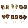 12 PICS CHEVALIER NOIR BORDEAUX ET OR DE 7 A 8 CM - MODELES ASSORTIS RECTO VERSO