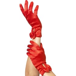 GANTS ROUGES SATINES COURTS AVEC NOEUD