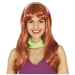 PERRUQUE DAPHNE ROUSSE AVEC RUBAN CHEVEUX LONGS A FRANGE