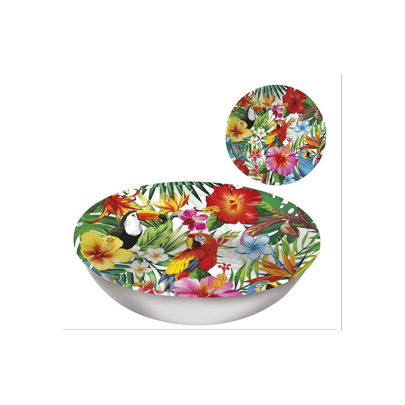 BOL FEUILLES TROPICALES COLORE 32 CM EN PLASTIQUE BOL FEUILLES TROPICALES COLORE 32 CM EN PLASTIQUE