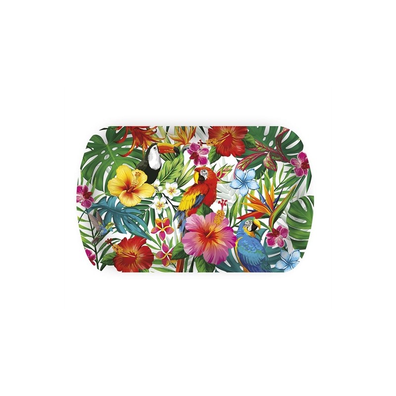 PLATEAU FEUILLES TROPICALES COLORE 39 X 24 CM EN PLASTIQUE PLATEAU FEUILLES TROPICALES COLORE 39 X 24 CM EN PLASTIQUE