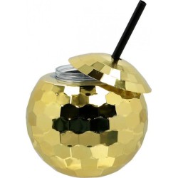 GOBELET BOULE DISCO AVEC PAILLE OR 650 ML 