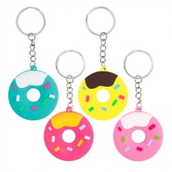 SET 4 PORTE-CLES DONUT 4 COULEURS 4.5 X 4.5 CM 