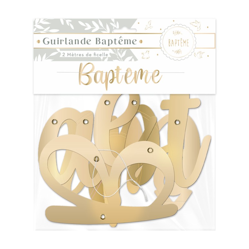 GUIRLANDE LETTRES OR BAPTEME 2 METRES DE RUBAN