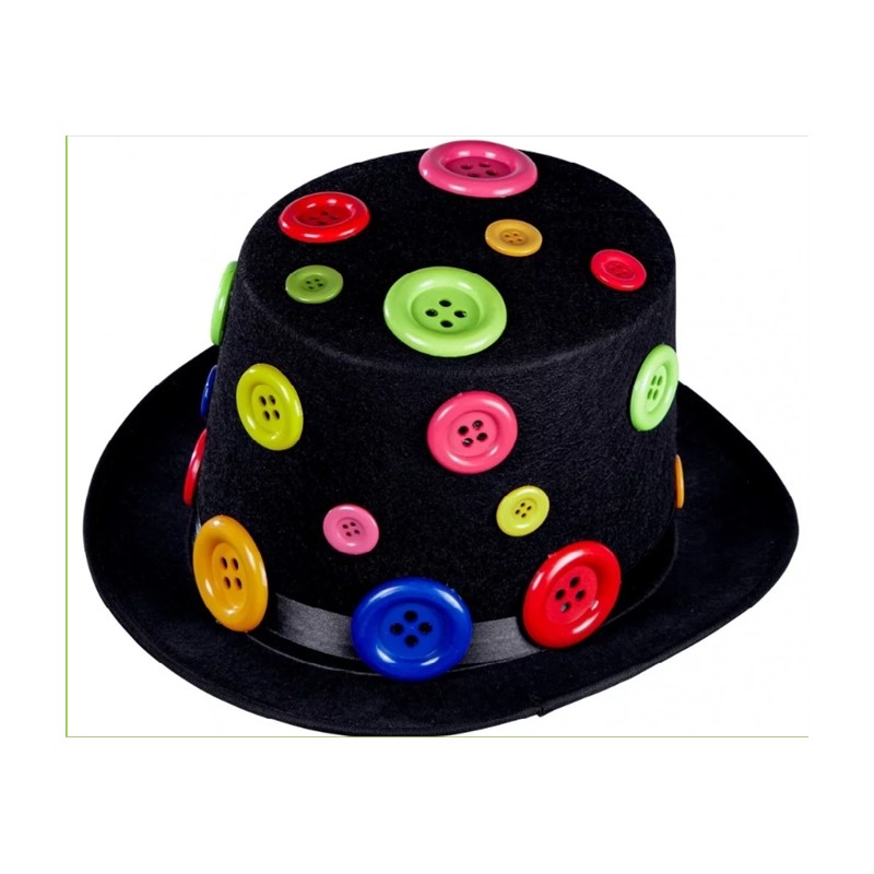 CHAPEAU HAUT DE FORME NOIR AVEC DES BOUTONS MULTICOLORE CHAPEAU HAUT DE FORME NOIR AVEC DES BOUTONS MULTICOLORE