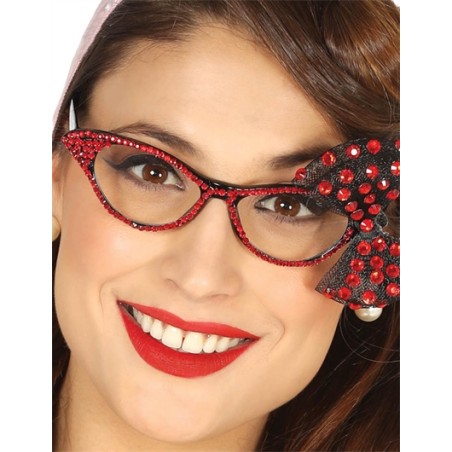 LUNETTES ANNEES 50 ROUGE AVEC NOEUD 