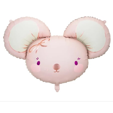 BALLON METALLIQUE PETITE SOURIS ROSE ET OR 75 X 46 CM