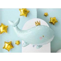 BALLON METALLIQUE PETITE BALEINE BLEUE ET OR 78 X 50 CM
