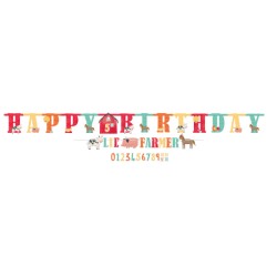 GUIRLANDE HAPPY BIRTHDAY FERME PERSONNALISABLE AVEC L'AGE