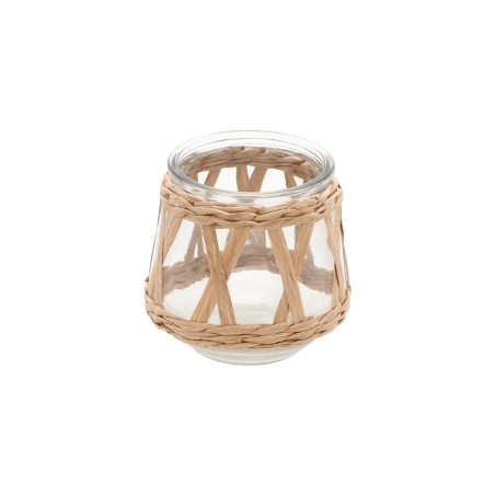 PORTE BOUGIE VERRE TRANSPARENT ET TRESSAGE NATUREL 