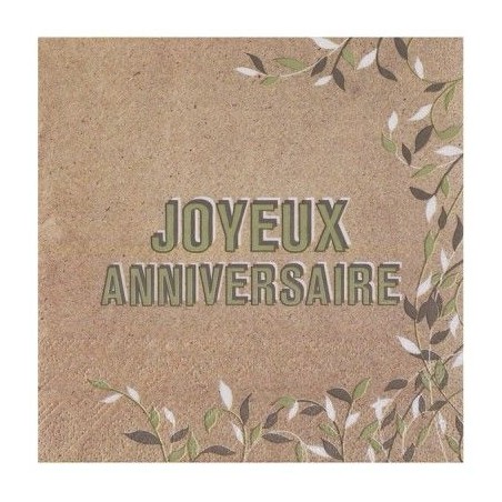 20 SERVIETTES JOYEUX ANNIVERSAIRE VEGETAL 33 X 33  CM 
