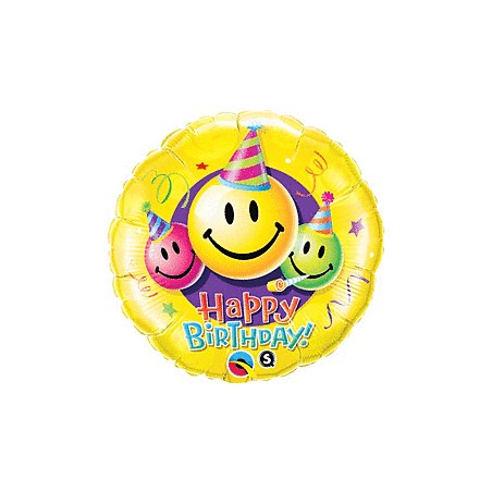 BALLON METALLIQUE ROND 46CM HAPPY BIRTHDAY EMOJI