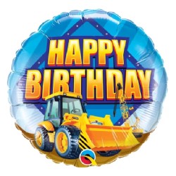 BALLON METALLIQUE ROND 46 CM TRACTOPELLE HAPPY BIRTHDAY 