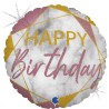 BALLON METALLIQUE ROND MARBLE ROSE HAPPY BIRTHDAY 46 CM 
