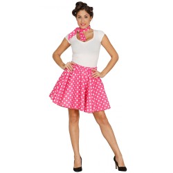 DEGUISEMENT JUPE ROSE POIS BLANC ANNEE 50 TAILLE UNIQUE + FOULARD