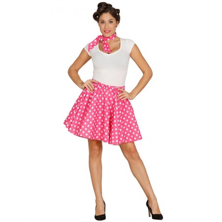 DEGUISEMENT JUPE ROSE POIS BLANC ANNEE 50 TAILLE UNIQUE + FOULARD
