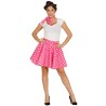 DEGUISEMENT JUPE ROSE POIS BLANC ANNEE 50 TAILLE UNIQUE + FOULARD