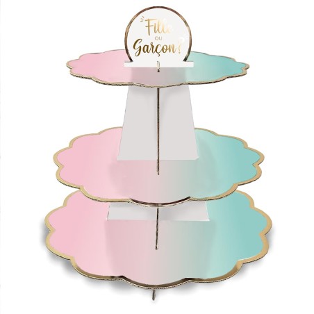 PRESENTOIR A CUPCAKES HAUTEUR 32CM GENDER REVEAL 