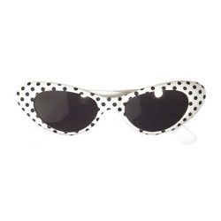 LUNETTES ANNEES 50-60 BLANCHES A POIS NOIR ADULTE