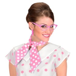 FOULARD BANDEAU SATIN ROSE POIS BLANC