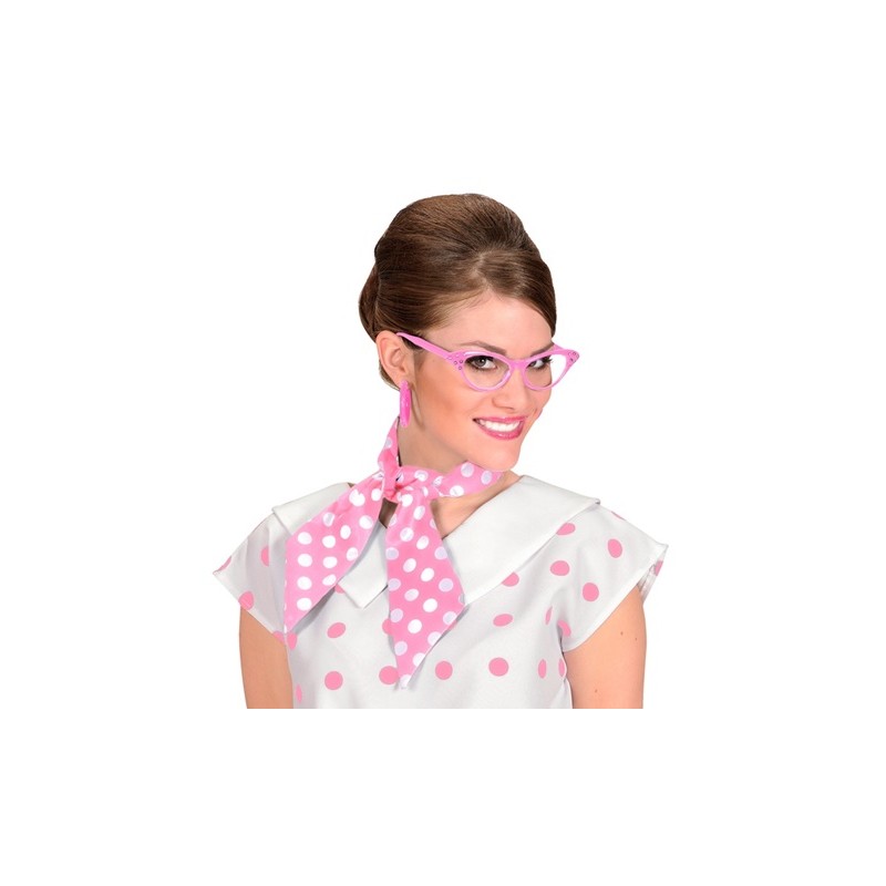 FOULARD BANDEAU SATIN ROSE POIS BLANC