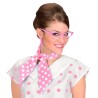 FOULARD BANDEAU SATIN ROSE POIS BLANC