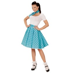 DEGUISEMENT JUPE BLEUE POIS BLANC ANNEE 50 TAILLE UNIQUE + FOULARD