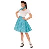 DEGUISEMENT JUPE BLEUE POIS BLANC ANNEE 50 TAILLE UNIQUE + FOULARD