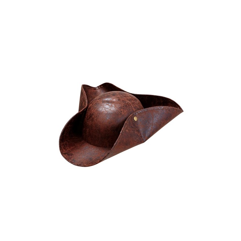 CHAPEAU TRICORNE MARRON SIMILI CUIR PIRATE OU MEDIEVAL CHAPEAU TRICORNE MARRON SIMILI CUIR PIRATE OU MEDIEVAL