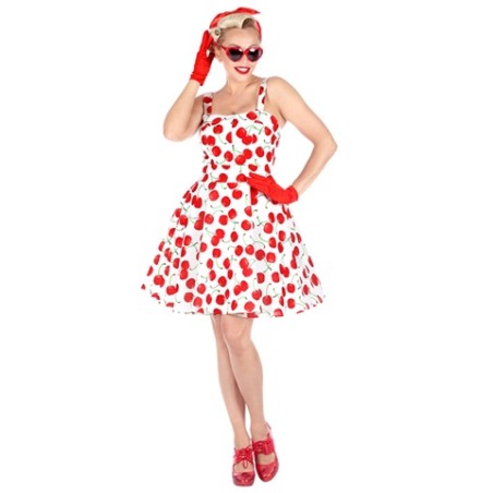 DEGUISEMENT ROBE BLANCHE DECOR CERISE ANNEES 50 TAILLE M