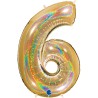 BALLON METALLIQUE CHIFFRE 6 OR HOLOGRAPHIQUE GLITTER 102 CM